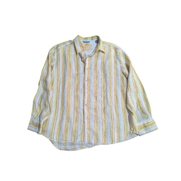 Tommy Bahama Men's Yellow Striped Long-Sleeve Linen Button-Front Shirt Size L - Picture 1 of 8